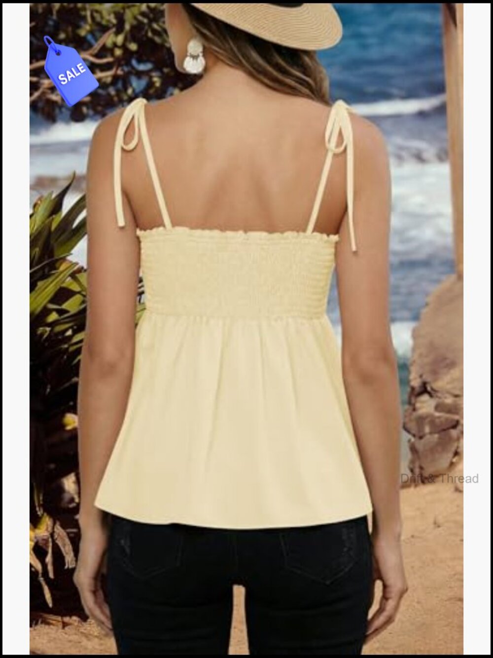 Women's Square Neck Peplum Cami Top Going Out Beach Shirt - Picture 3 of 7